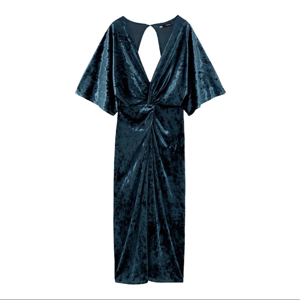 Zara Duck Blue Suede Midi Dress Size XL